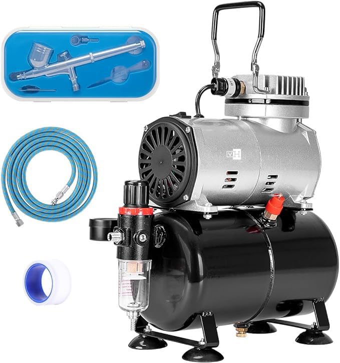 VIVOHOME Professional Airbrush Kit with 1/5 HP Quiet Air Compressor & 3L Tank - 0.3mm Dual Action Airbrush Gun, Gravity Feed Paint System Set - Perfect for DIY Crafts, Model Painting, Cake Decorating & Tattoo Practice
