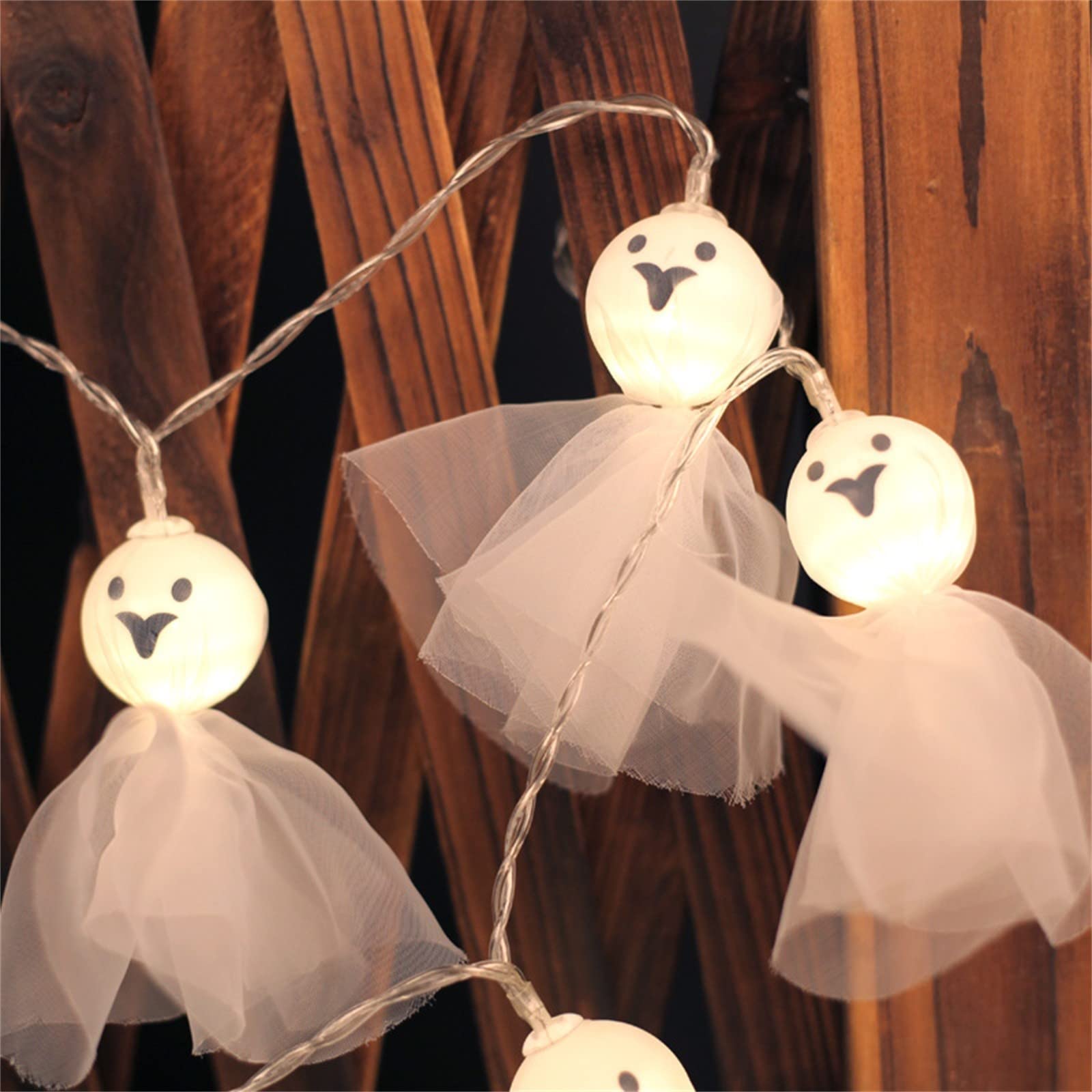 Pomobie Halloween String Lights - 8.2ft 20LEDs Battery Operated Ghost Lights for Indoor/Outdoor Decor | Scary Halloween Party Lighting for Home, Yard, Porch & Halloween Events