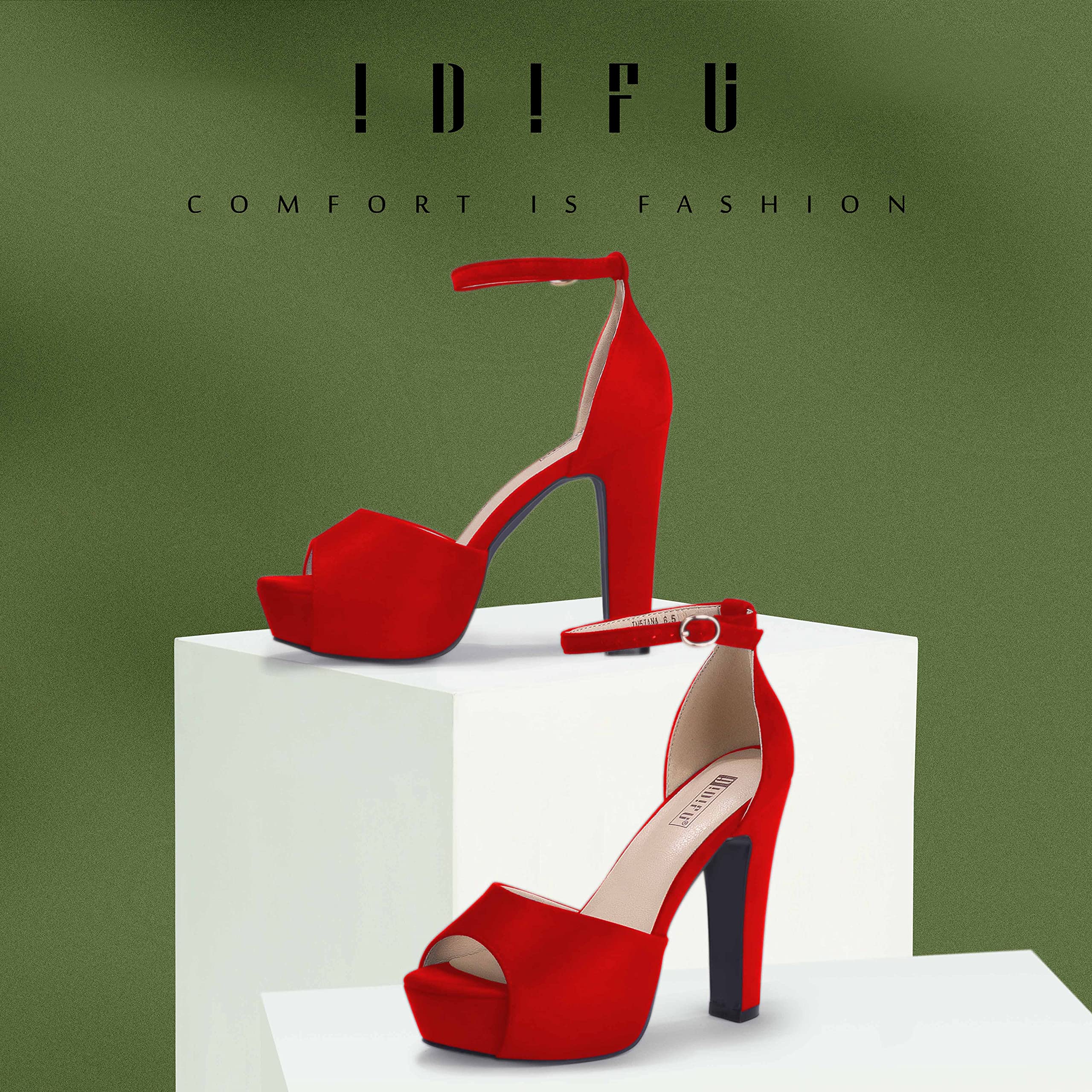 IDIFU Women's Chunky High Heel Sandals - Peep Toe Platform Ankle Strap Dress Shoes for Wedding, Party & Evening Wear | Bride & Prom Heels for Women