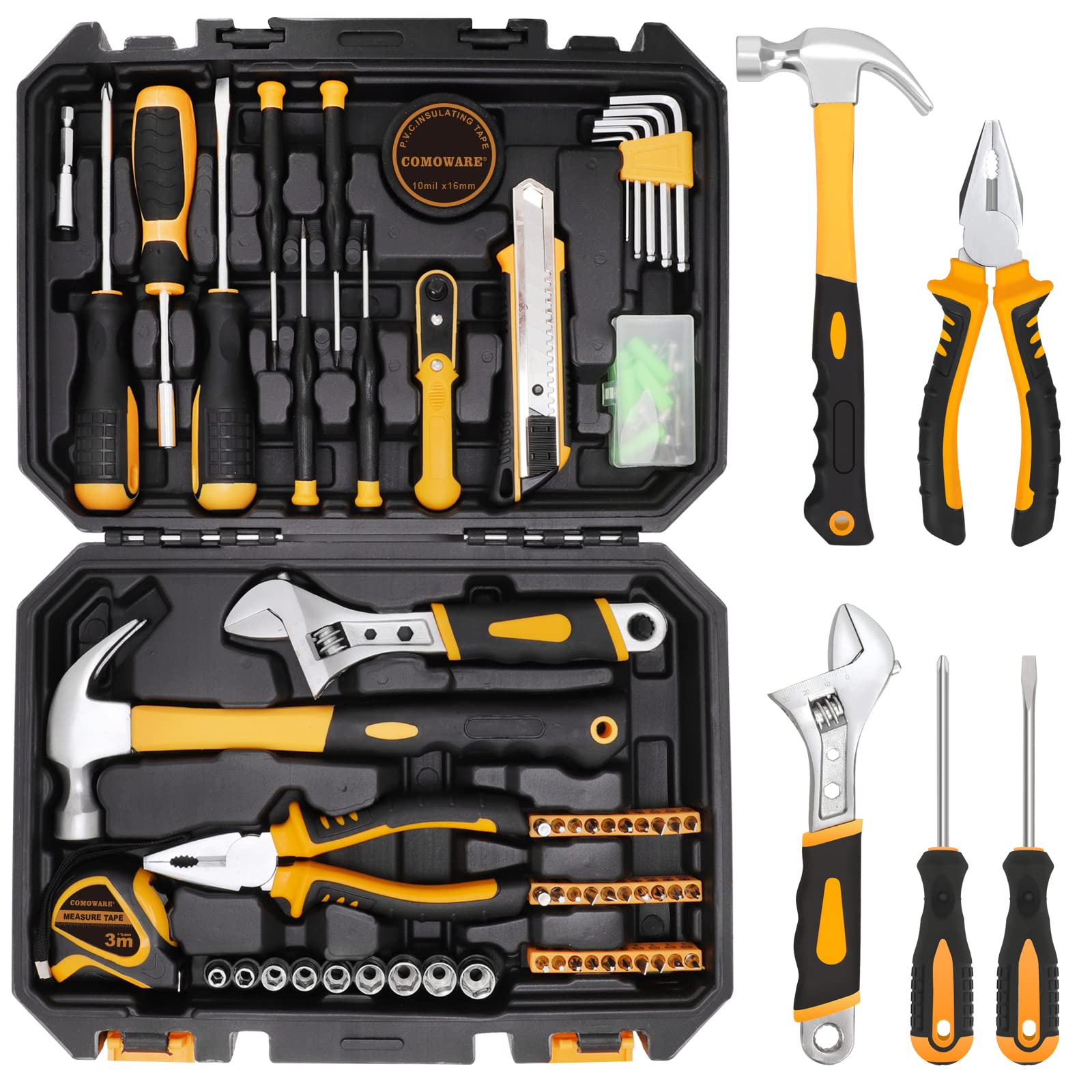 COMOWARE 99-Piece Home Repair Tool Kit - Complete Household Hand Tool Set with Socket Wrench & Plastic Storage Case | Perfect for DIY Projects, RV Maintenance & Emergency Repairs