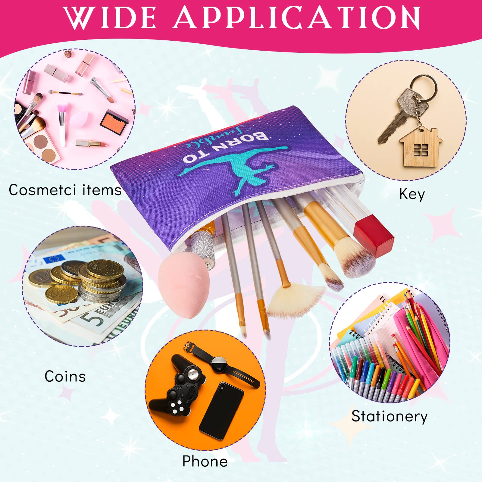 Hillban 18-Piece Gymnastics Gift Set for Women - Zippered Hot Pink Makeup Bags & Toiletry Pouches - Perfect for Gymnastics Team, Birthday Parties & Travel Accessories