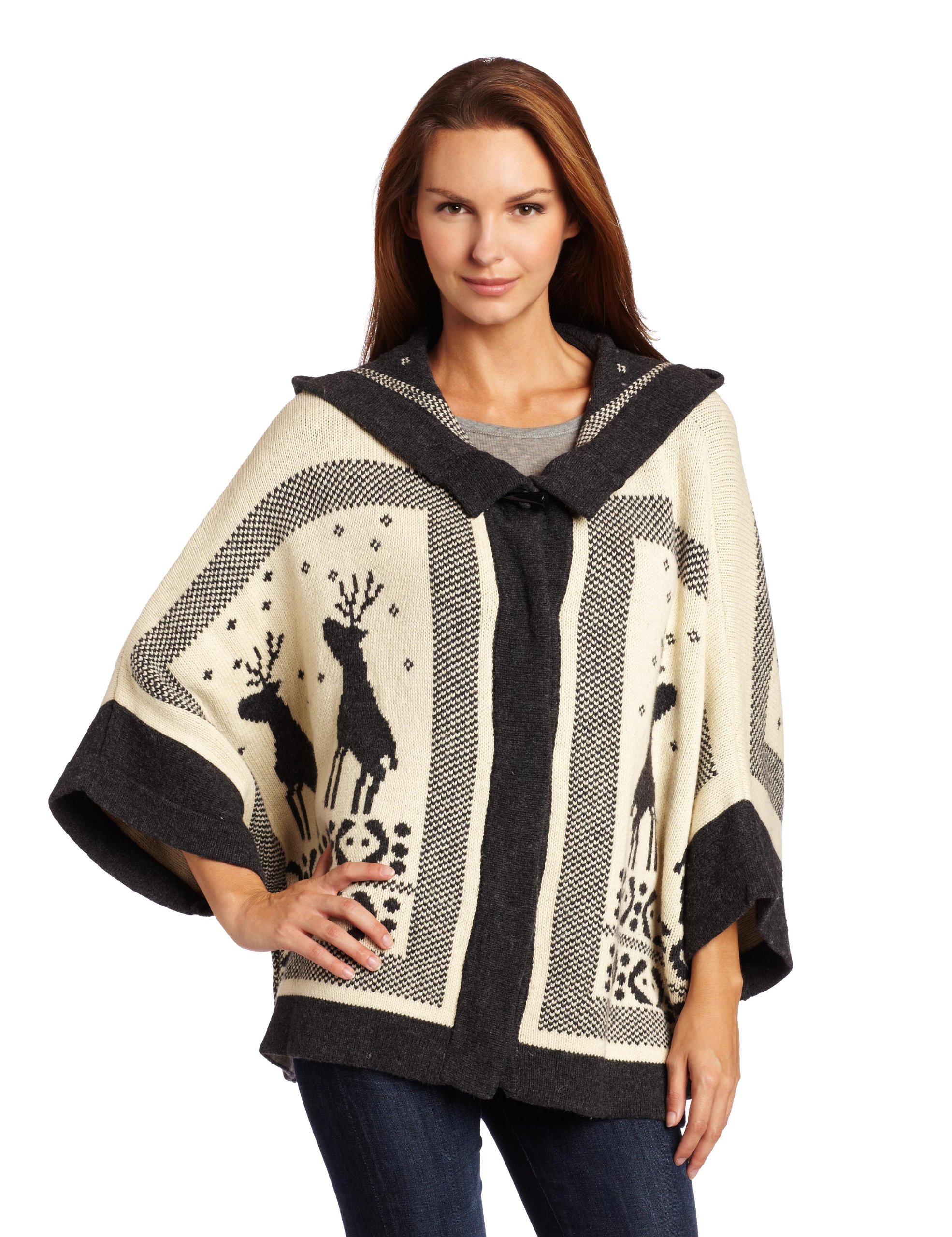 525 America Women's Reindeer Hoodie Poncho - Cozy Fleece Pullover with Hood for Winter - Perfect for Christmas, Holiday Parties & Casual Outings