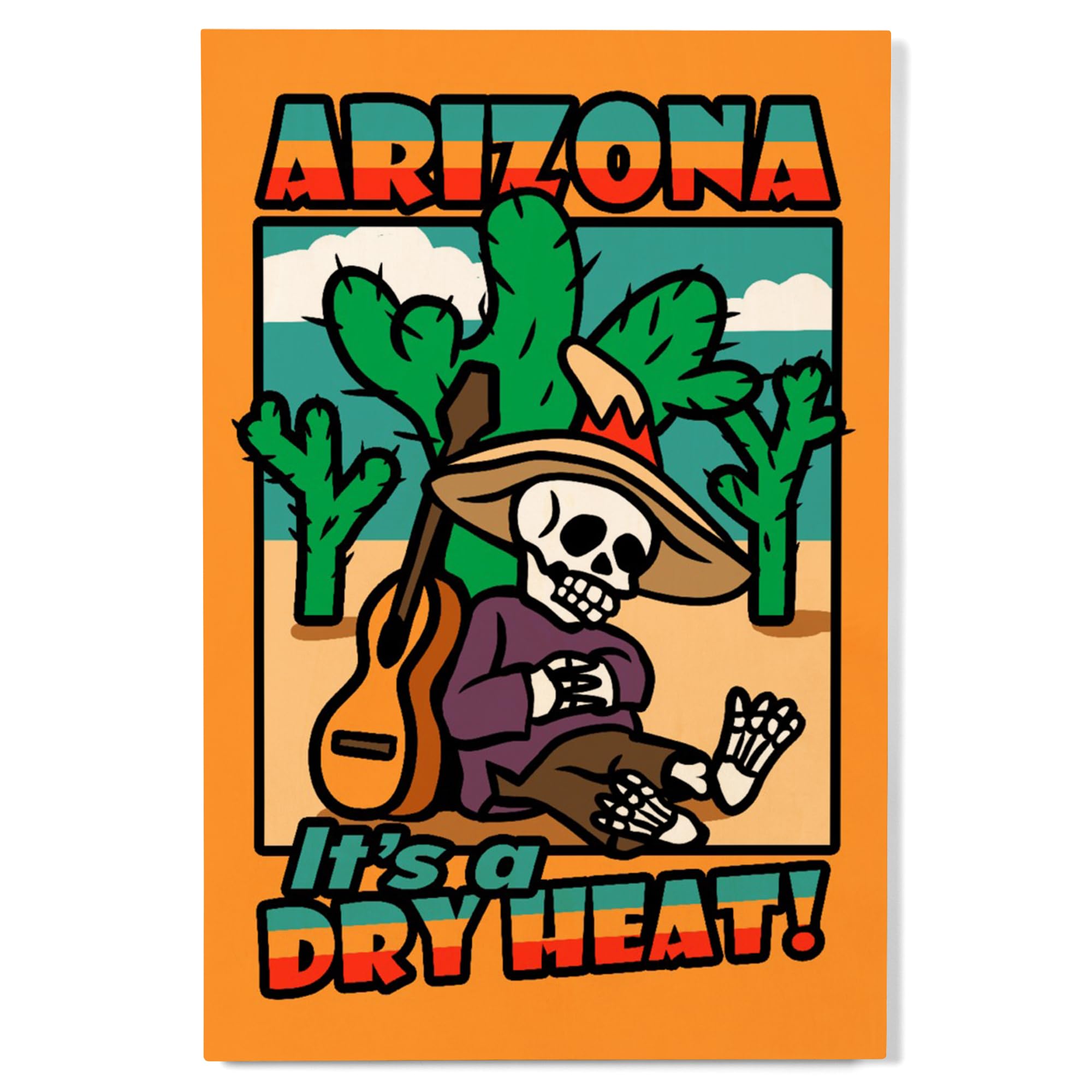 Lantern Press 12x18 Inch Premium Wood Wall Sign - Day of the Dead Skeleton Siesta with Guitar Art - Ready to Hang Home Decor for Living Room, Bedroom, or Office - Arizona Inspired Dry Heat Themed Wall Art