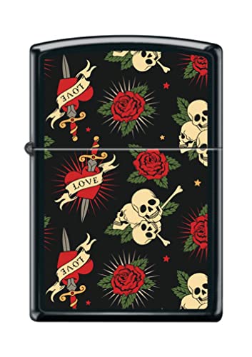 Roses Hearts Skulls Love Black Matte Z5037