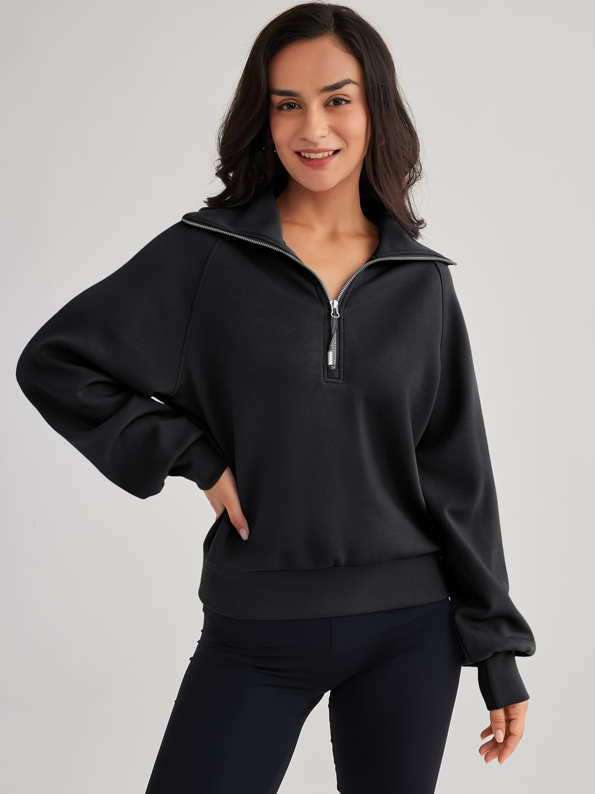 Trendy Queen Women's Oversized Half Zip Pullover Sweatshirt - Long Sleeve Quarter Zip Hoodie for Teen Girls | Y2K Fashion | Cozy Fall Outfit for School, Casual Wear & Street Style