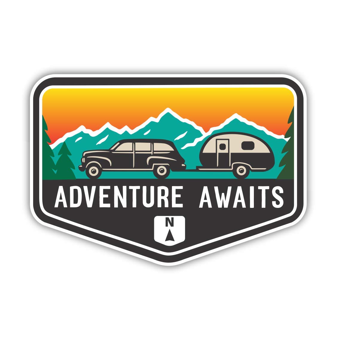 Adventure Awaits Vinyl Decal Sticker for Cars, Trucks, RV, Camper, Laptop - Waterproof & Durable - Perfect for Road Trips, Camping & Outdoor Adventures