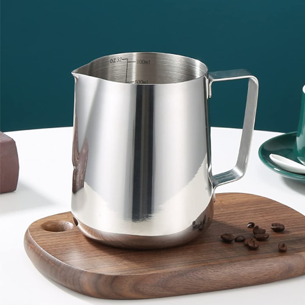 Premium Stainless Steel Milk Frothing Pitcher 32oz (900ML) - Barista-Grade Frother for Coffee, Matcha, Chai, Cappuccino & Hot Chocolate - Easy-Read Measurement Marks - Perfect for Home Cafes, Coffee Shops & Gift Giving