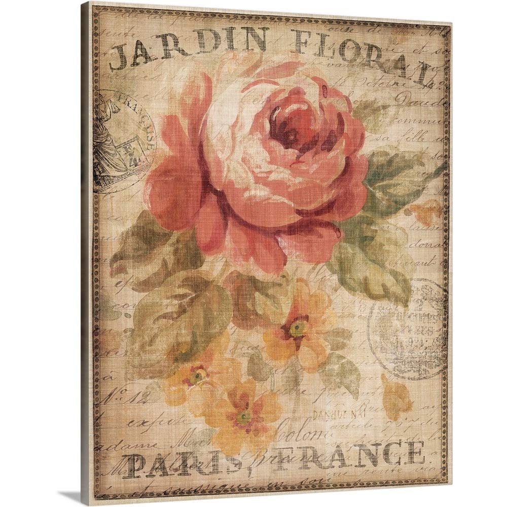 Parisian Flowers Canvas Wall Art Print Set - 2-Piece Pink Floral Artwork with Beige Typography, Home Décor for Living Room & Bedroom | CANVAS ON DEMAND