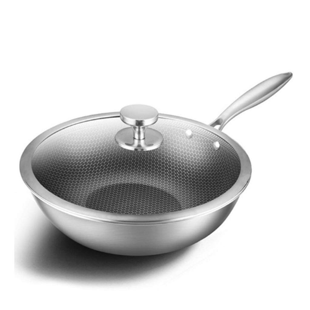 CHYSP 304 Stainless Steel Wok with Full Honeycomb Design - Non-Stick, No-Smoke, Induction & Gas Compatible Stir Fry Pan for Professional Cooking - Perfect for Asian Stir Fry, Sautéing, Deep Frying & Home Kitchen Use
