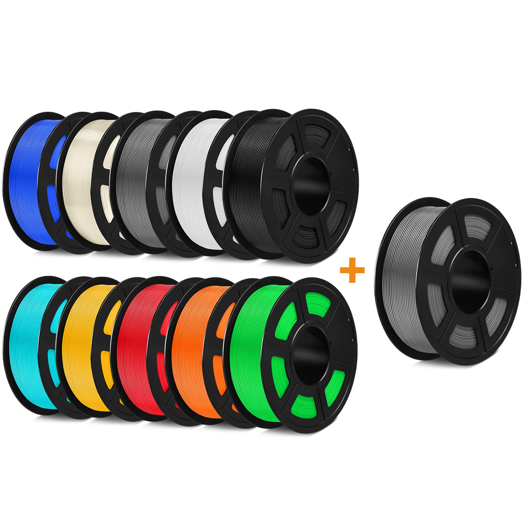 SUNLU PLA Filament 1.75mm 10KG (22LBS) for 3D Printing - High Precision +/- 0.02mm - Includes 10 Colors PLA Plus Bundle - Perfect for 3D Printers, 3D Pens & DIY Projects