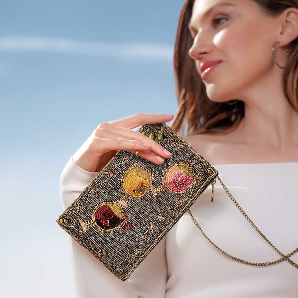 Mary Frances Beaded Crossbody Phone Bag for Women - Elegant Wine Pairing Design, Multi-Color - Perfect for Parties, Weddings & Date Nights