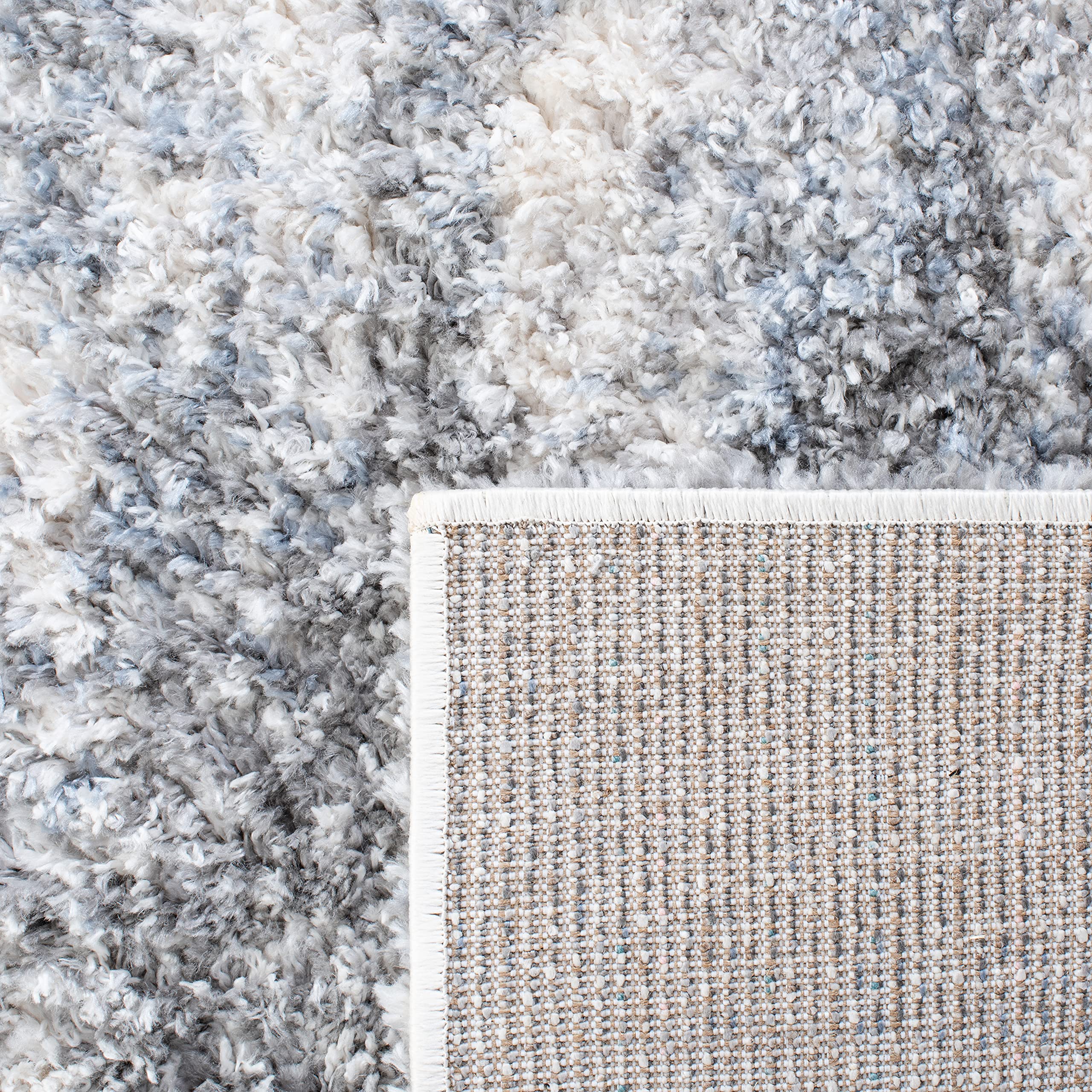 SAFAVIEH Berber Shag Collection 8' Round Area Rug - Ivory & Grey Modern Abstract Design, Non-Shedding Easy Care 1.2