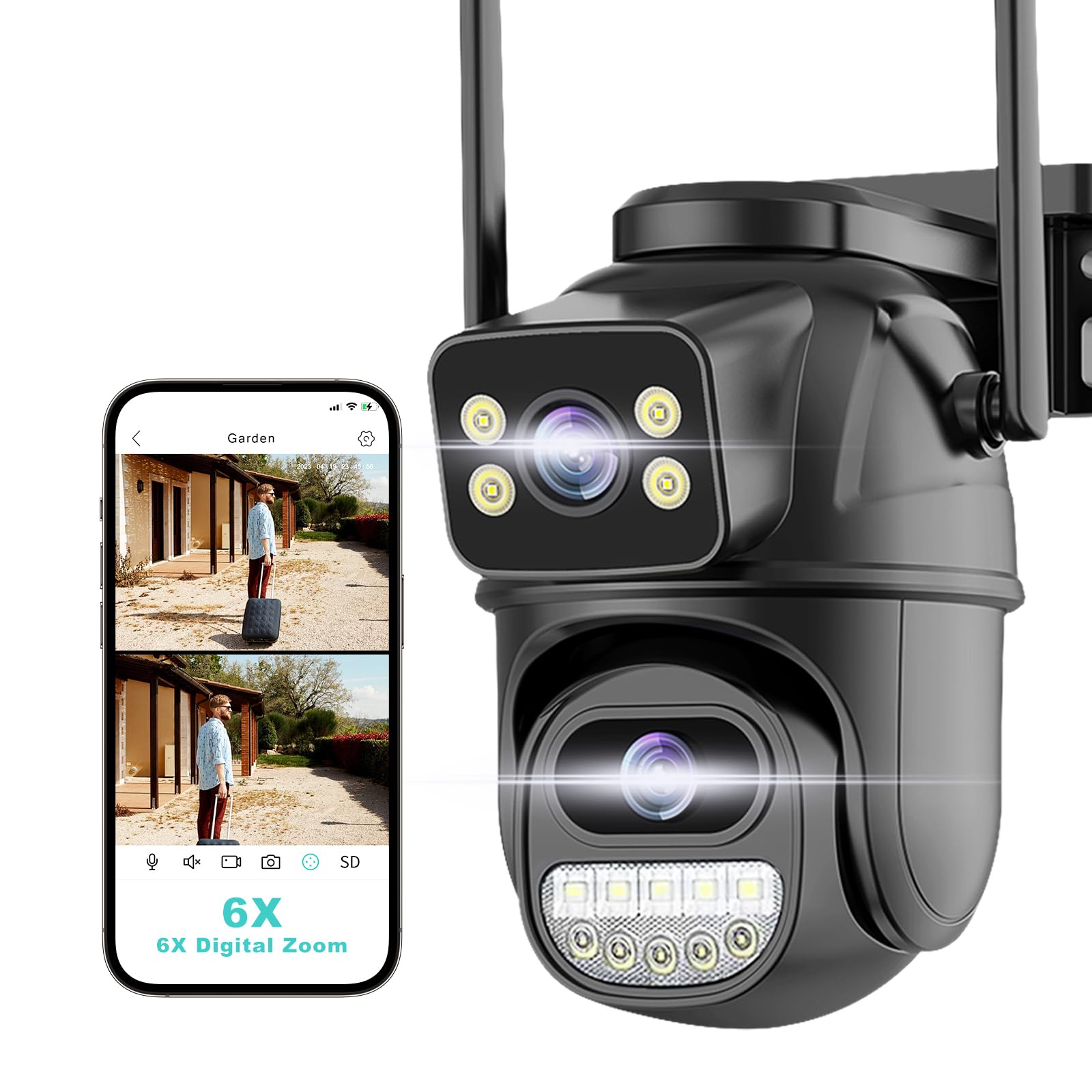 **2.4G WiFi Outdoor Security Camera with Dual Lens - 4MP PTZ, 360° View, AI Detection, Auto Tracking, Full-Color Night Vision & Two-Way Talk - Ideal for Home, Office & Garage Surveillance (24/7 Recording, Plug-in Cable)**