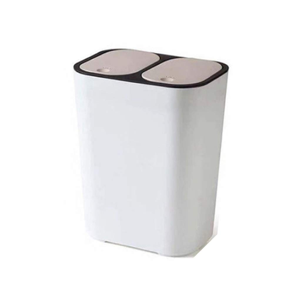 Portable Trash Can with Lid - Dual Compartment Dry & Wet Waste Separation - White Plastic Garbage Bin for Kitchen, Office, Bathroom & Desktop Use - Household Waste Basket & Recycling Bin (Color: White)