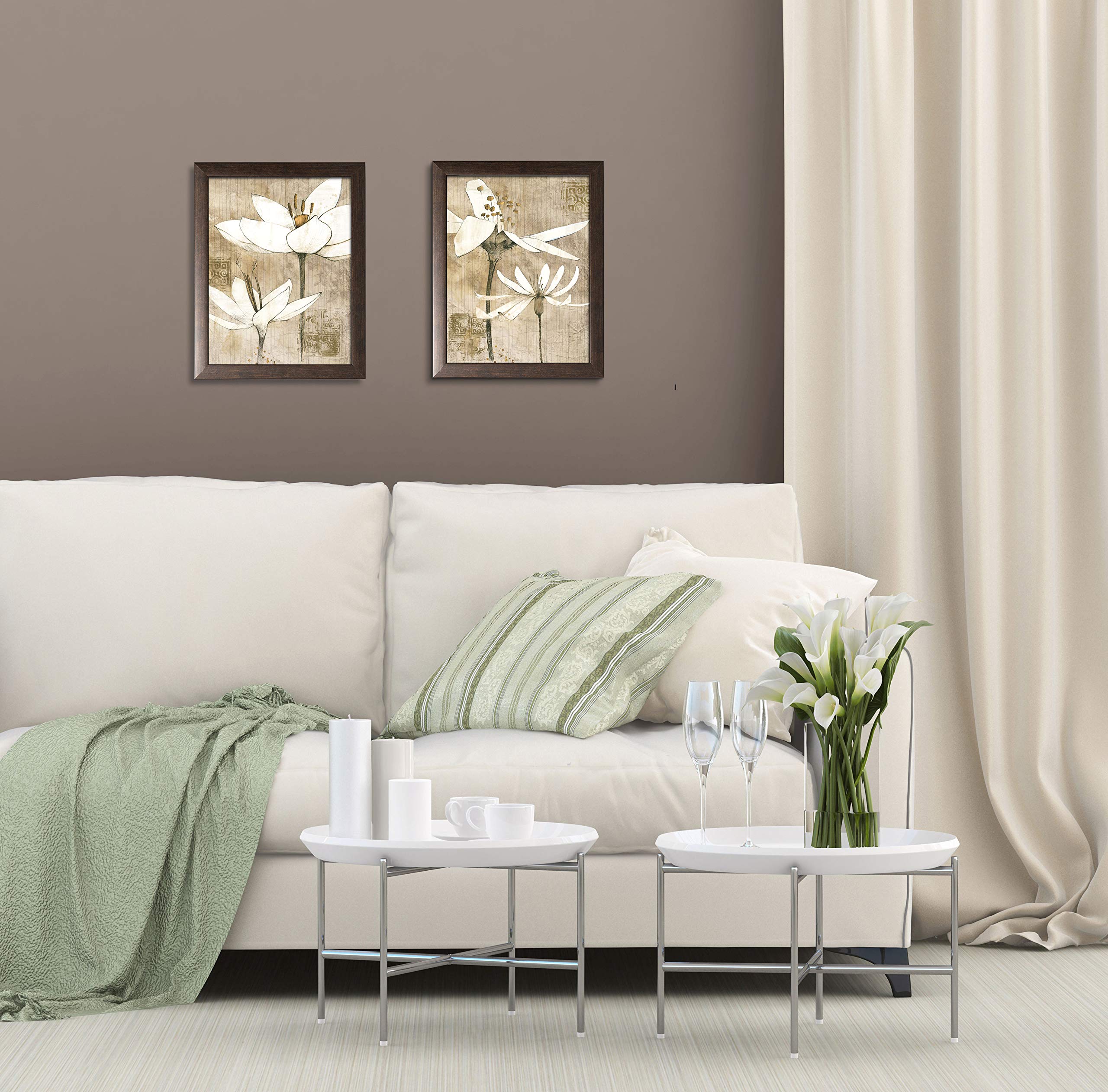 Gango Home Decor Contemporary Pencil Floral Art Prints Set of 2 - 11x14 Inch Brown Framed Wall Art by Avery Tillmon (Ready to Hang) - Perfect for Living Room, Bedroom & Office Decor