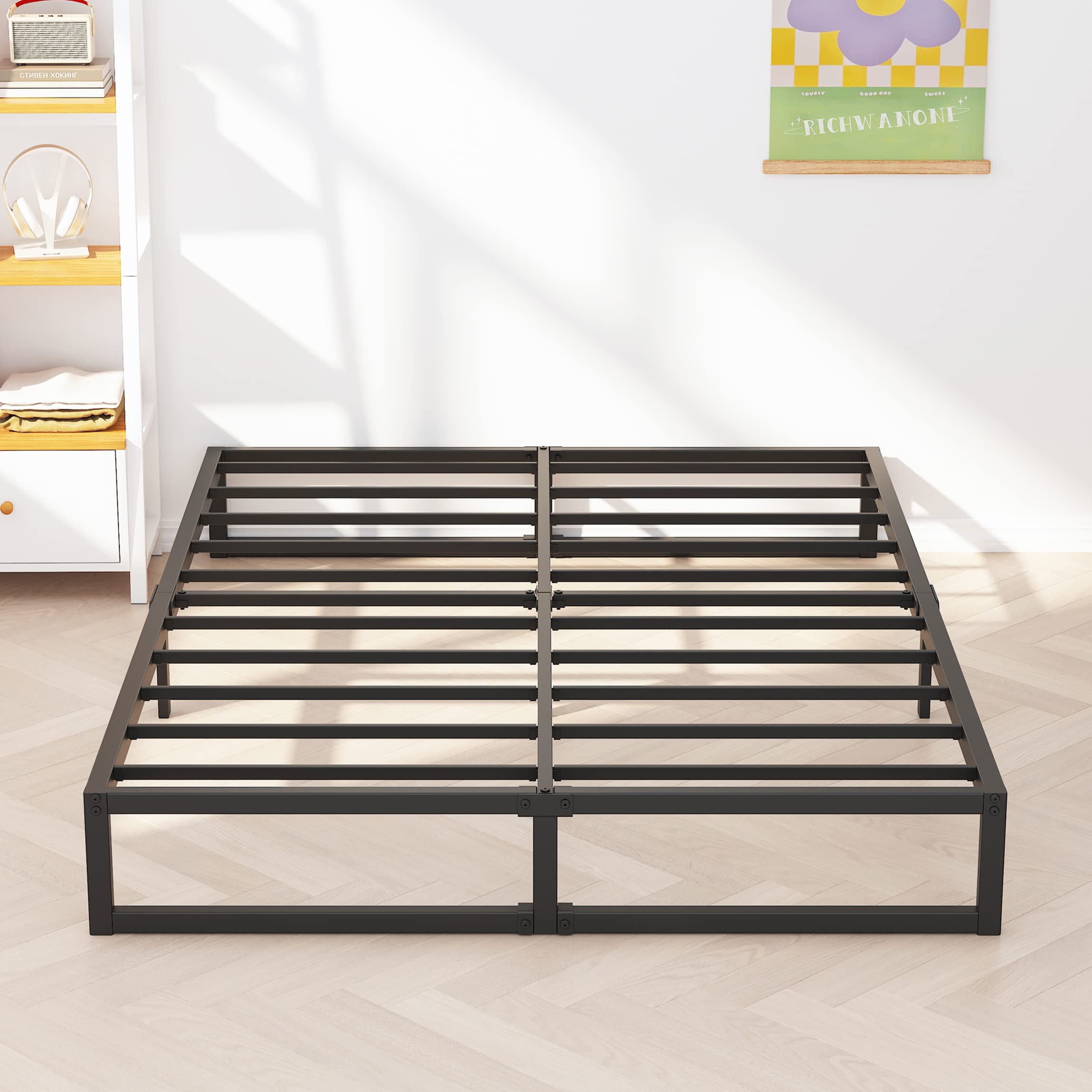 10 Inch Full Metal Bed Frame with Steel Slat Support - Heavy Duty Platform Mattress Foundation, No Box Spring Needed, Easy Assembly, Black - Perfect for Guest Rooms, Dorms, and Small Apartments