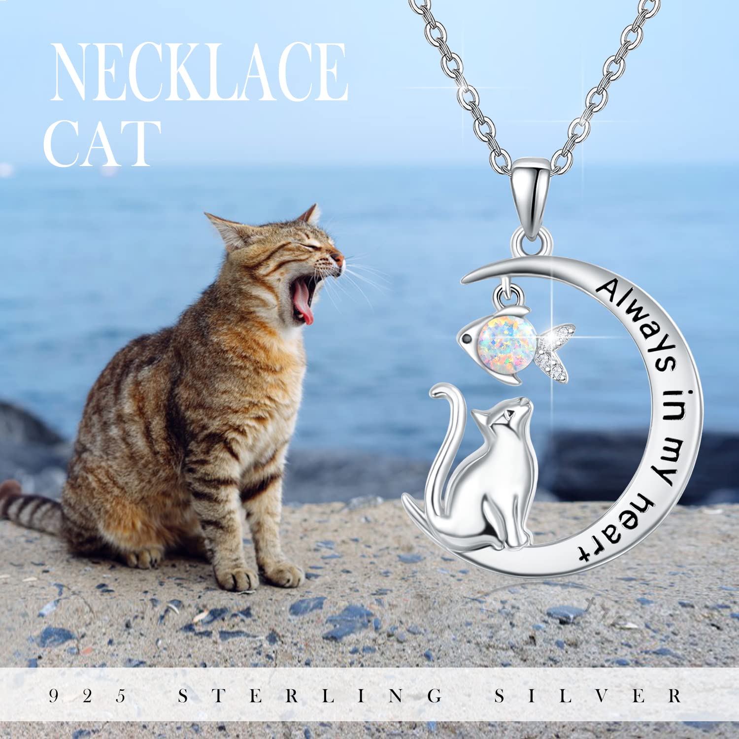 925 Sterling Silver Cat Necklace for Women - Elegant Cat Lover Jewelry Gift, Always in My Heart - Perfect for Birthdays, Anniversaries & Cat Enthusiasts