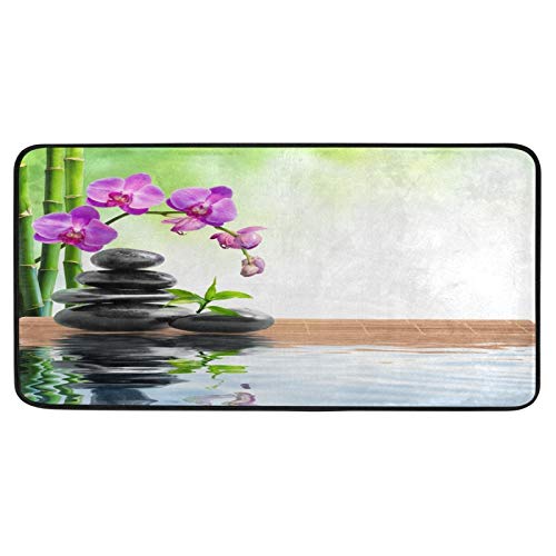 Japanese Zen Style Washable Door Mat - 39x20 Inch Non-Slip Indoor/Outdoor Floor Mat with Orchid & Bamboo Design for Home, Kitchen, Porch, Patio & Entryway - Perfect for High Traffic Areas & Wet Weather