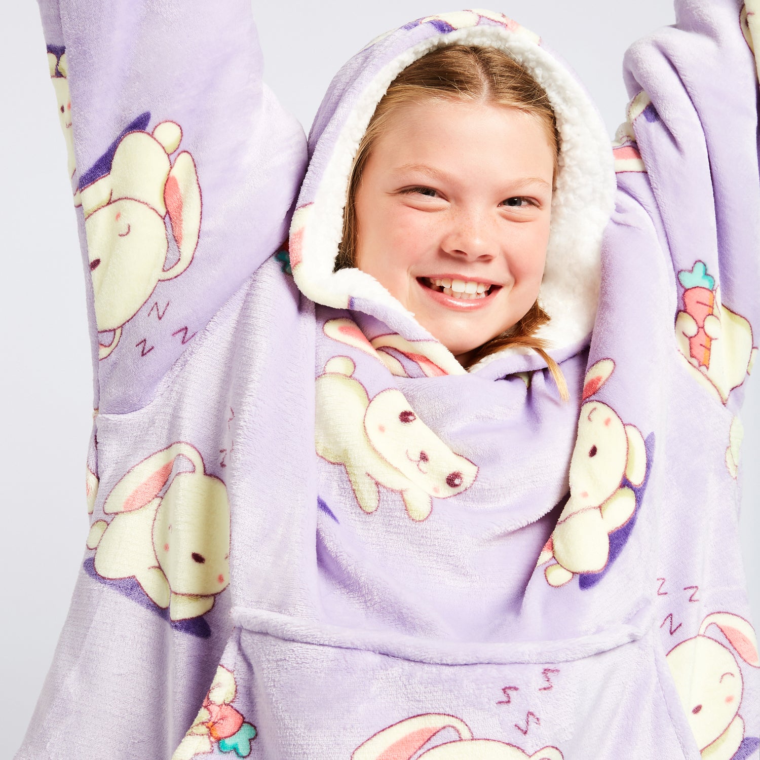 Cozy Bunny Kids Oodie Hoodie - Soft Fleece Wearable Blanket for Boys & Girls - Perfect for Lounging, Sleepovers, and Winter Comfort