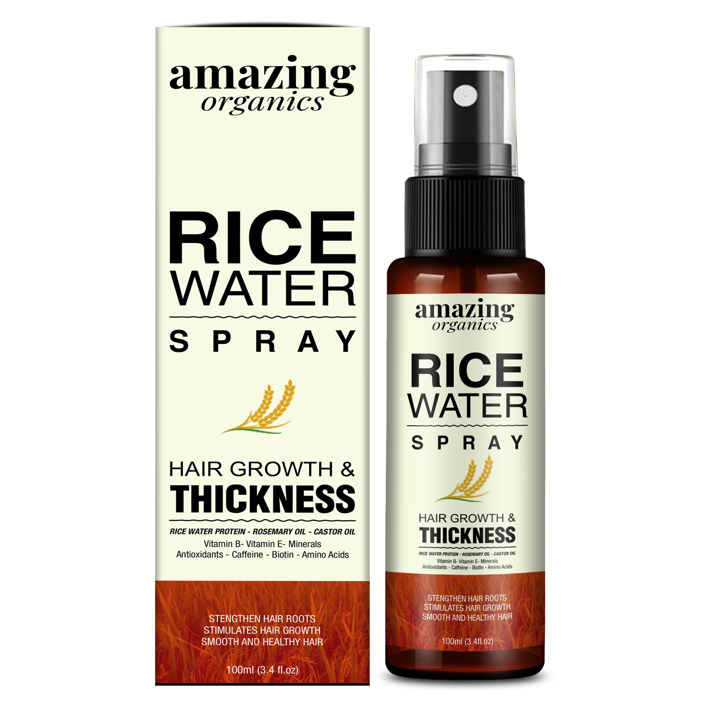 Rice Water Hair Growth Spray with Rosemary & Castor Oil - Natural Hair Loss Treatment for Women & Men - Promotes Thicker, Stronger Hair for Daily Care & Styling