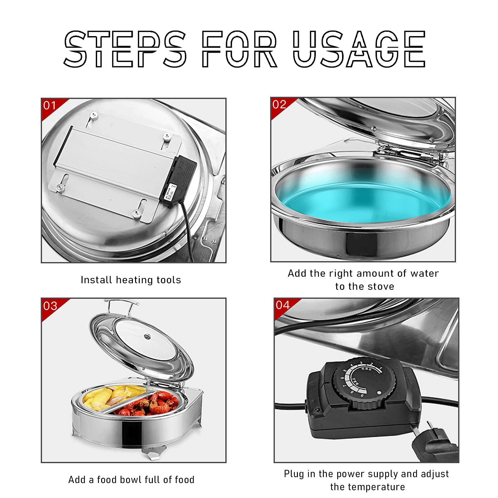Electric Food Warmer Buffet Server - 6L Stainless Steel Chafing Dish with Clear PC Lid & Food Clip | Professional Catering Equipment for Buffets, Parties, Weddings & Outdoor Events
