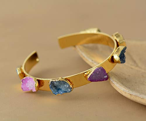 Fricgore Handmade Unique Druzy Bracelet – Colorful Gilded Bohemian Charm Cuff for Women | Fashion Jewelry for Casual Wear, Parties & Special Occasions