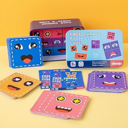 KIDDIVILLA Wooden Emoji Cube - Face Changing Expression Matching Puzzle Game for Kids Ages 3+ | Fun Educational Toy for Emotional Learning & Family Game Night