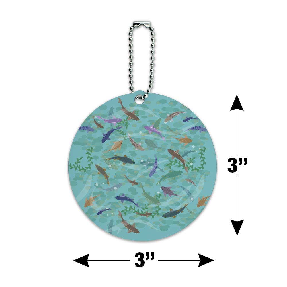 Fish Swimming in River Pattern Round Luggage ID Tag Card - Durable Suitcase & Carry-On Identification - Perfect for Travel, Business Trips, and Vacation
