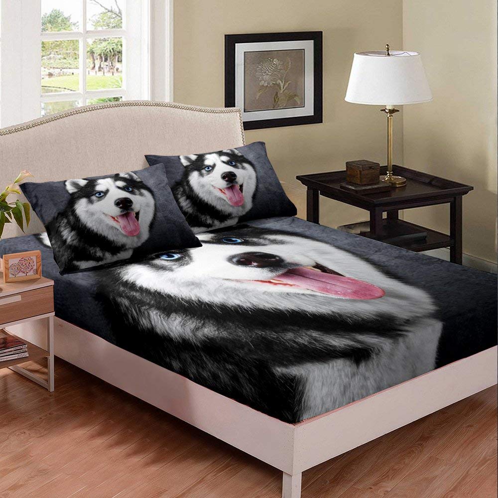 3D Husky Dog Print Duvet Cover Set Twin XL - Cute Pet Theme Bedding with Fitted Sheet & Pillowcase (2-Piece) - Perfect for Dog Lovers' Bedroom Decor, Kids Room or Cozy Pet-Themed Home