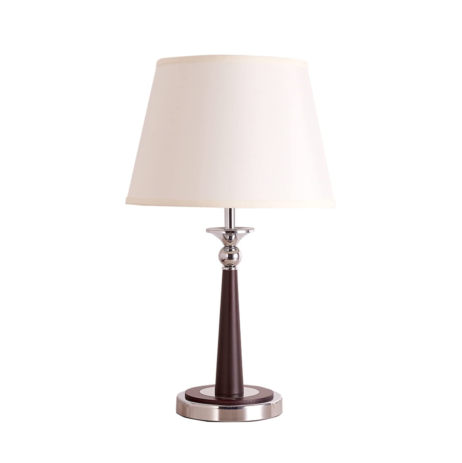 Vintage Wooden Bedside Table Lamp with Fabric Lampshade - 23.2