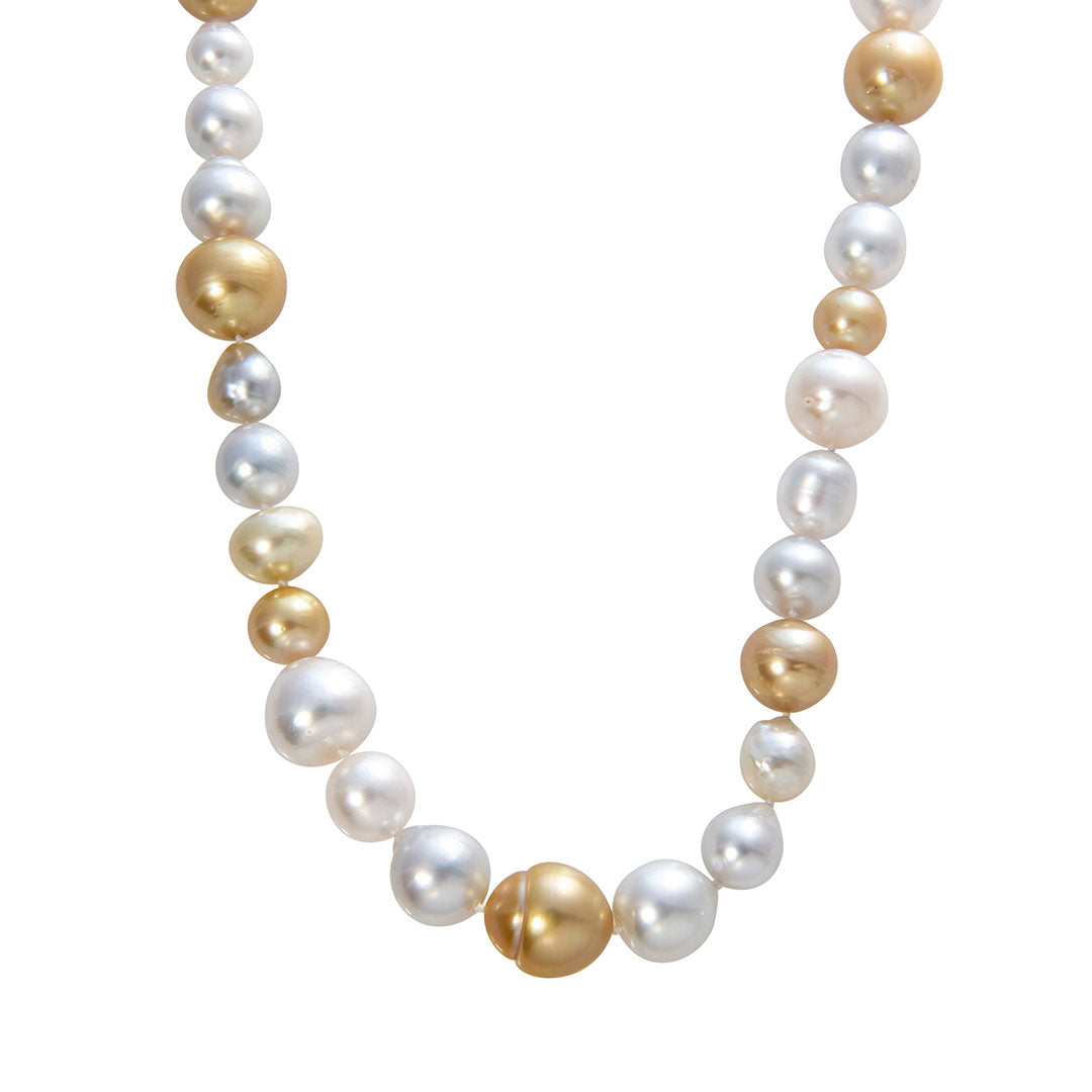 14K Gold Toggle Clasp Necklace with Golden & White South Sea Pearls - Elegant Jewelry for Weddings, Parties & Special Occasions