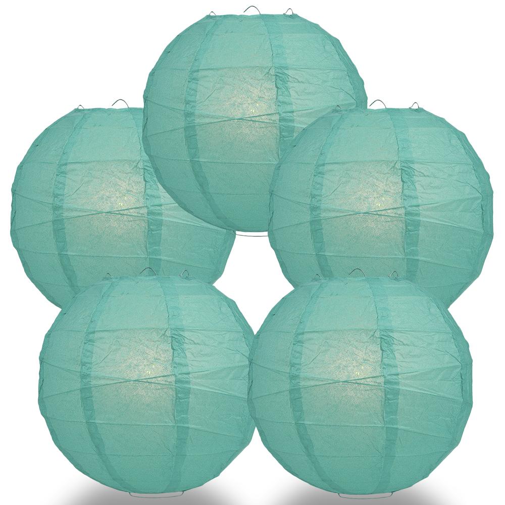 5 Pack 12 Inch Teal Green Free Style Ribbing Hanging Paper Lanterns - Perfect for Party Decorations, Wedding Centerpieces & Home Decoration
