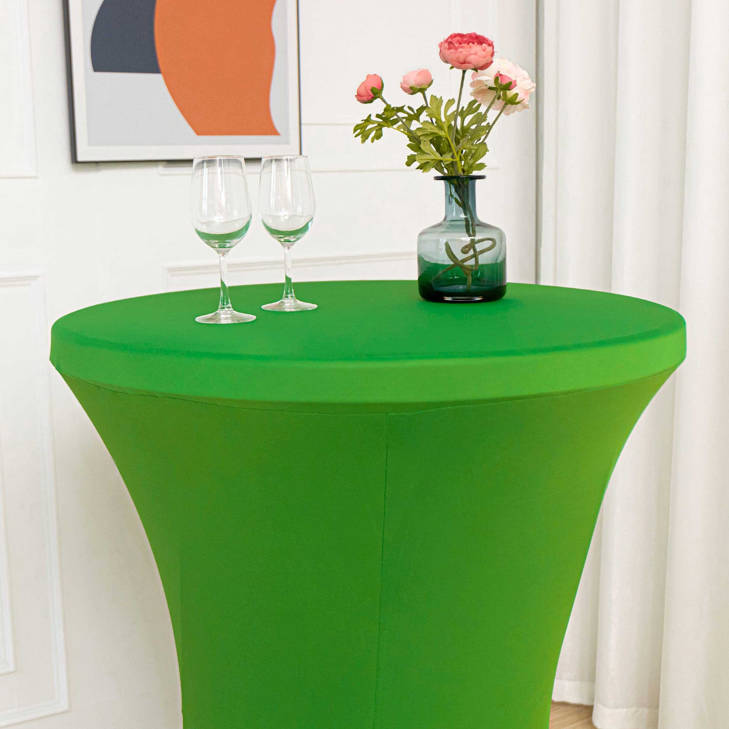 4 Pack Stretchable Spandex Cocktail Tablecloth - 36 x 43 Inch Elastic Fitted Round Table Cover for Banquet, Bar, Party & Events (Green) - Perfect for Wedding Receptions, Birthday Parties & Outdoor Gatherings