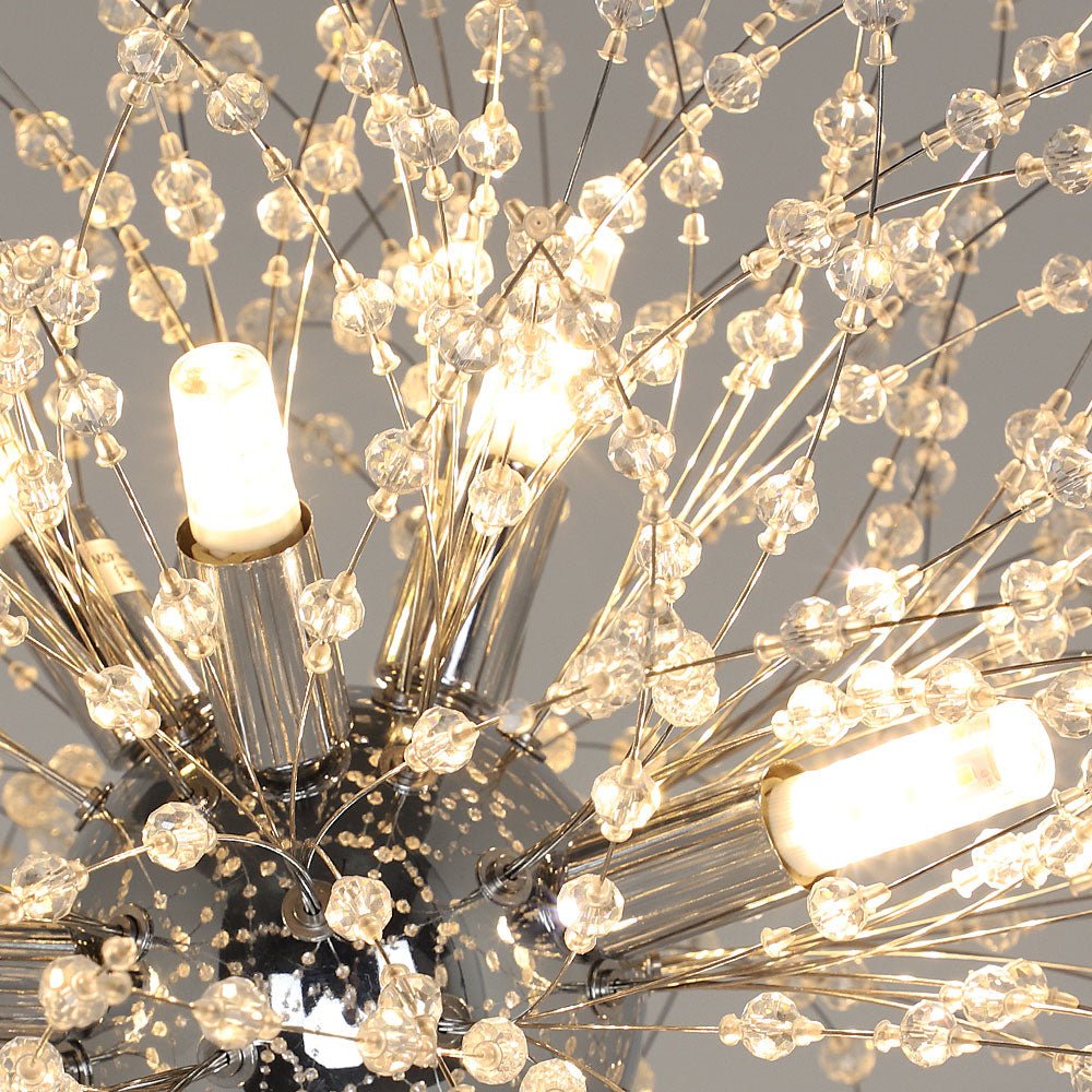 Depuley Modern Crystal Chandelier - 8/9/12 Light Dandelion Firework Pendant Lighting Fixture with Chrome Finish & G9 Bulbs | Elegant Ceiling Light for Living Room, Dining Room, Kitchen Island, Hallway, Entryway, Bedroom, and Foyer Decor