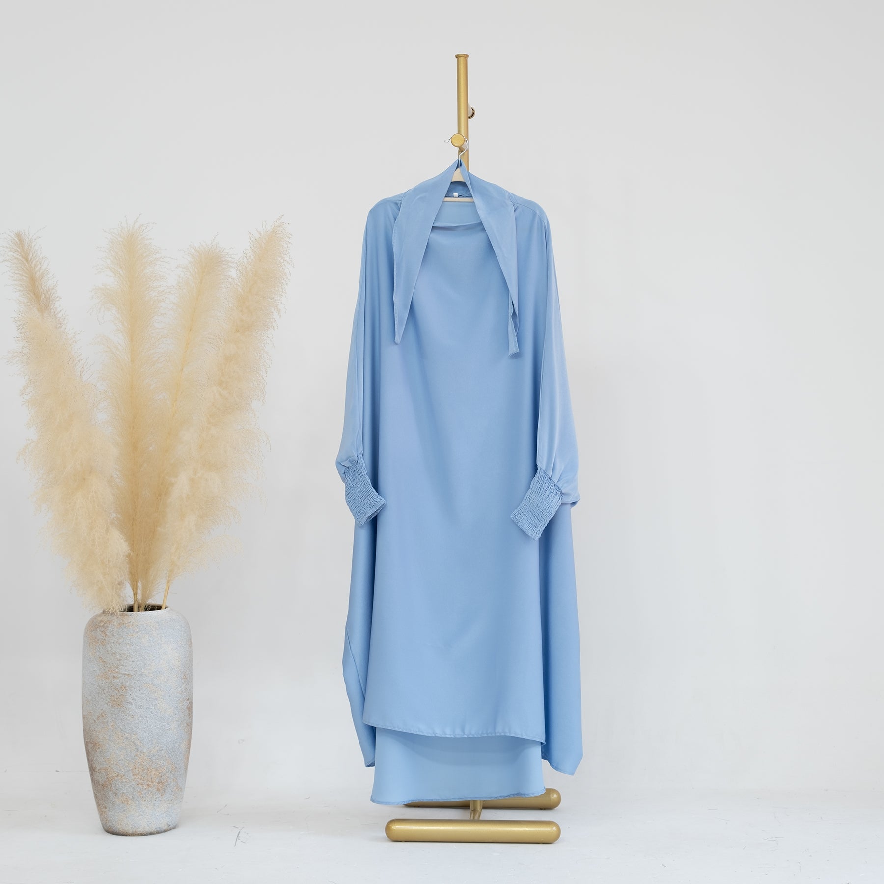 Marwa Kids Satin Jilbab Hijab - Soft Blue Islamic Headscarf for Girls | Perfect for School, Prayer & Special Occasions