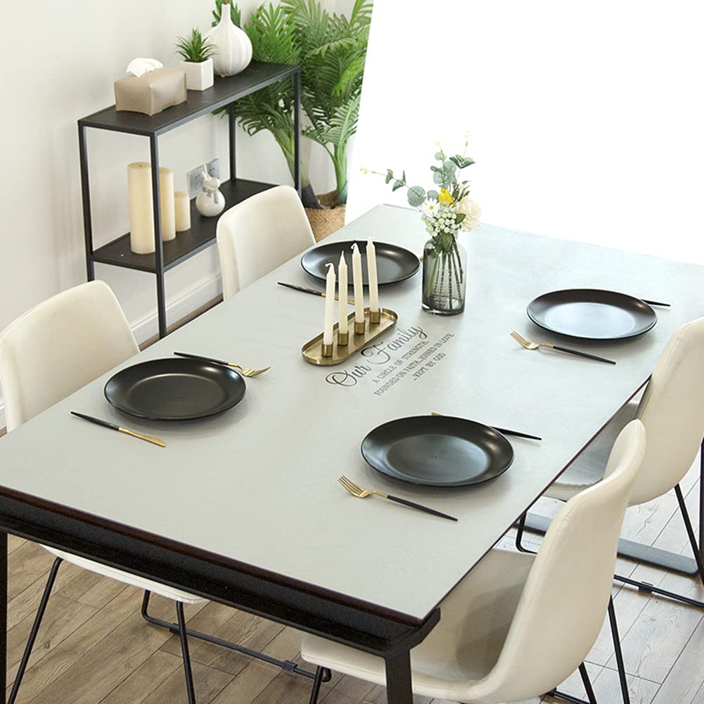 Premium Water-Resistant & Oil-Proof PVC Tablecloth - Modern Rectangular Leather-Look Placemat (90x160cm/35x63in) for Coffee Tables, Makeup Vanity & Dining Decor | Light Grey Easy-Clean Table Cover for Home, Office & Restaurant Use