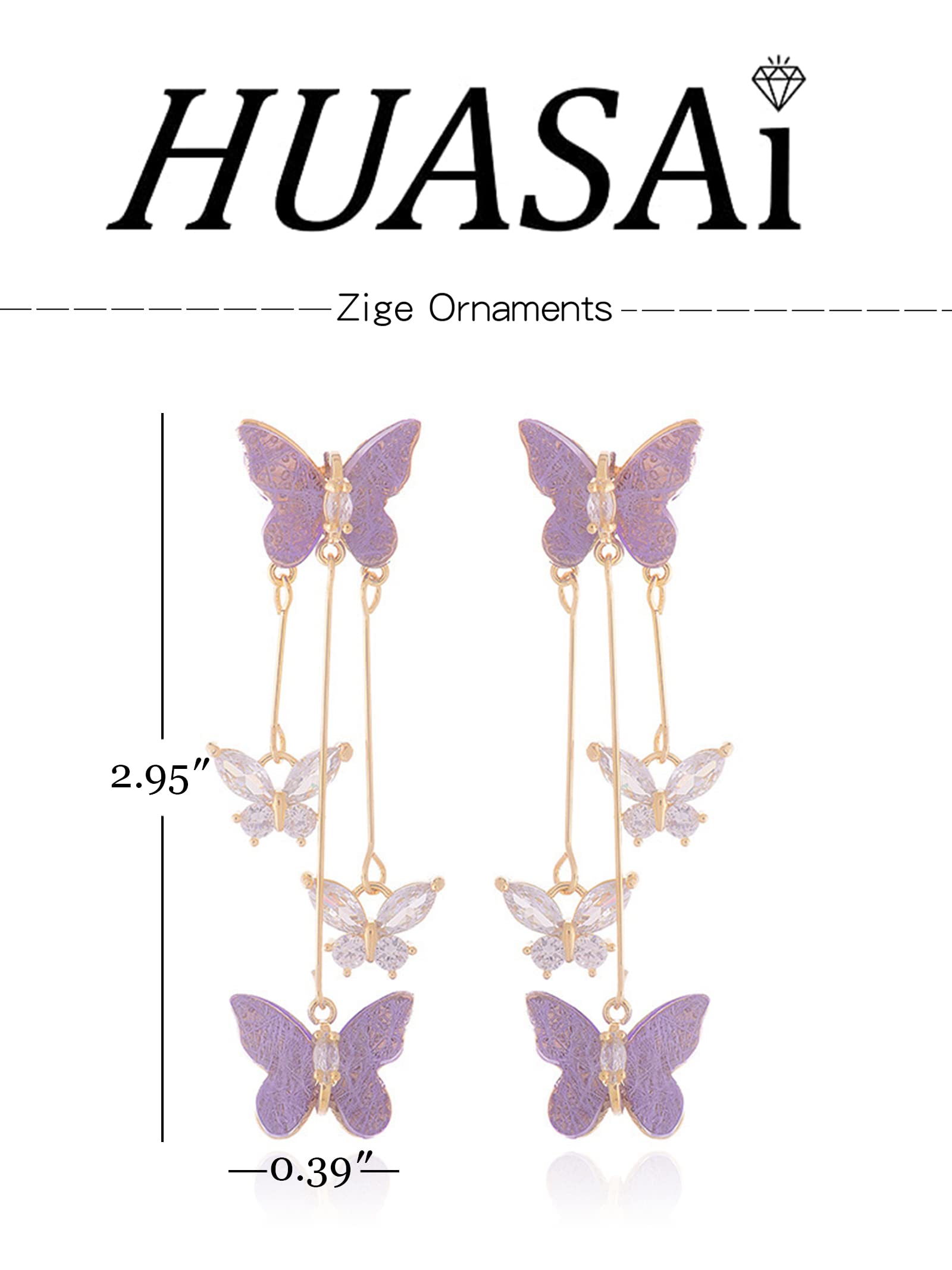 Elegant Purple Crystal Butterfly Dangle Earrings for Women - Trendy Tassel Jewelry Gift for Concerts, Parties & Evening Dresses