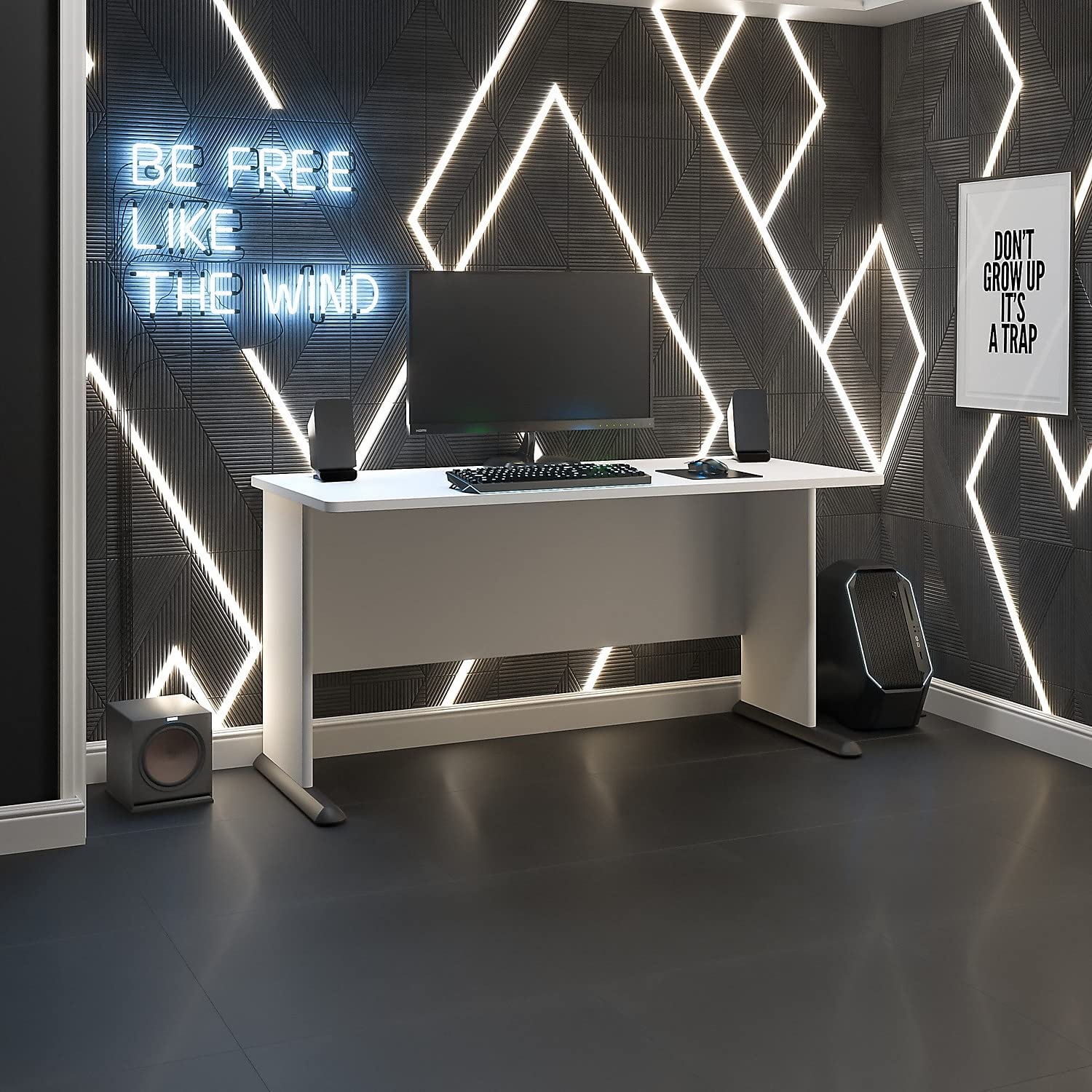 Bush Business Furniture Studio A 60W White Gaming Desk - Ergonomic Computer Desk for Home Office, Gaming Setup & Workspace