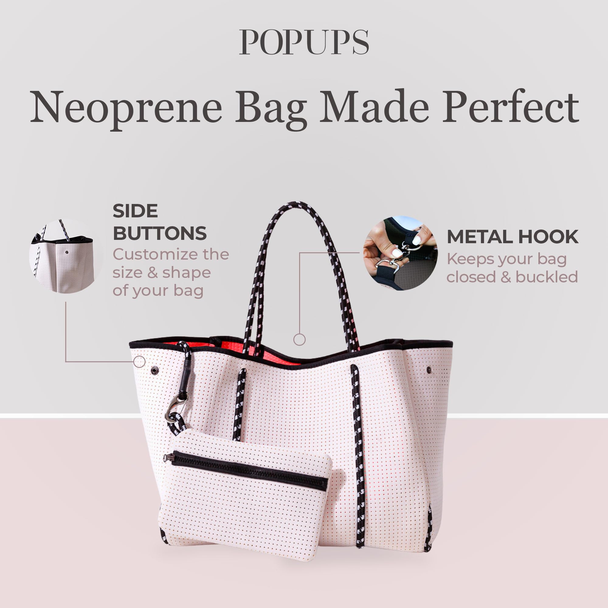 Stylish Large Neoprene Tote Bag for Women - Water-Resistant Designer Handbag with Multiple Pockets & Zipper Pouch | Perfect for Work Commute, Travel, Beach Trips & Shopping