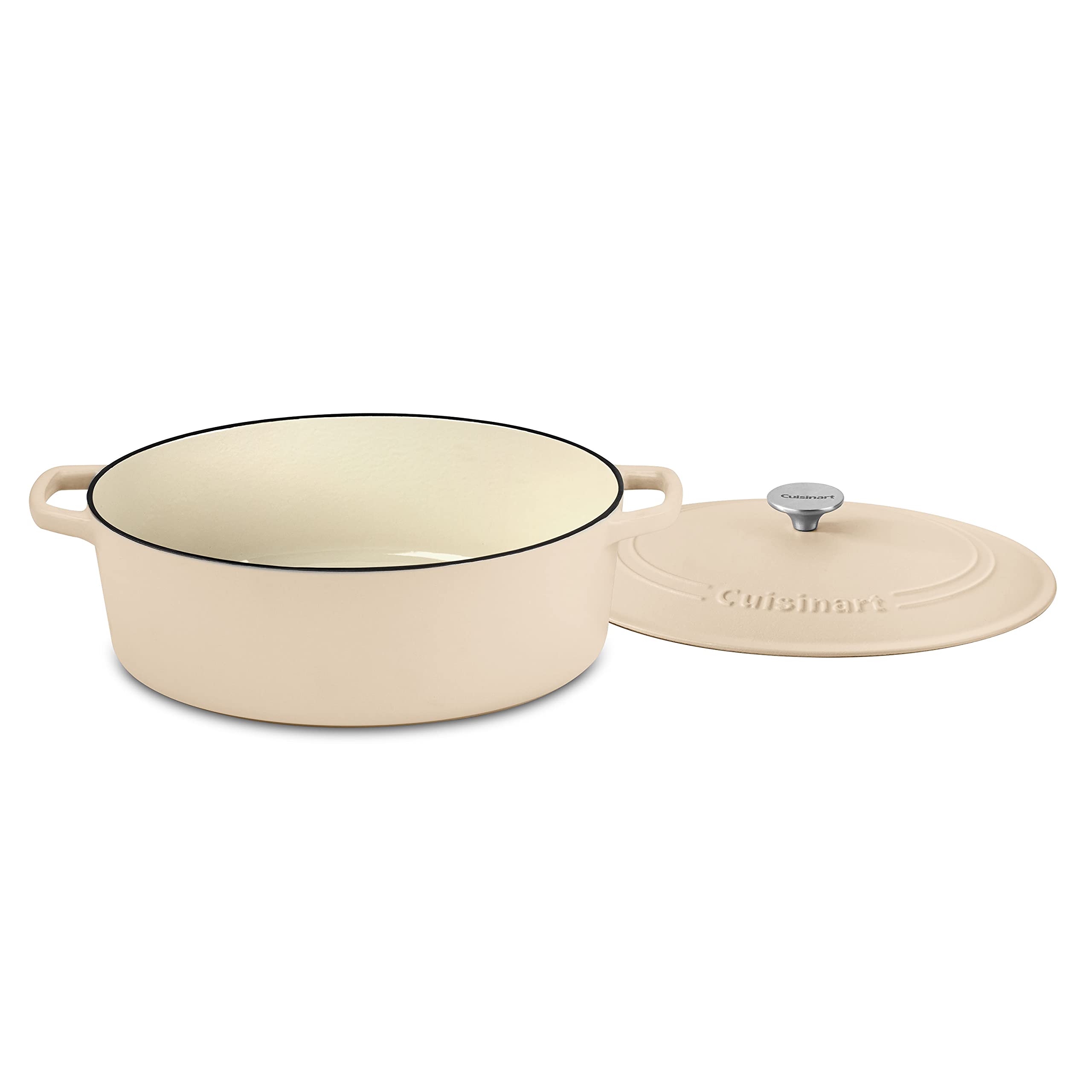 Cuisinart Chef's Classic 7-Quart Enameled Cast Iron Oval Casserole with Lid - Tan - Perfect for Braising, Stewing & Slow Cooking - Oven & Stovetop Safe Dutch Oven