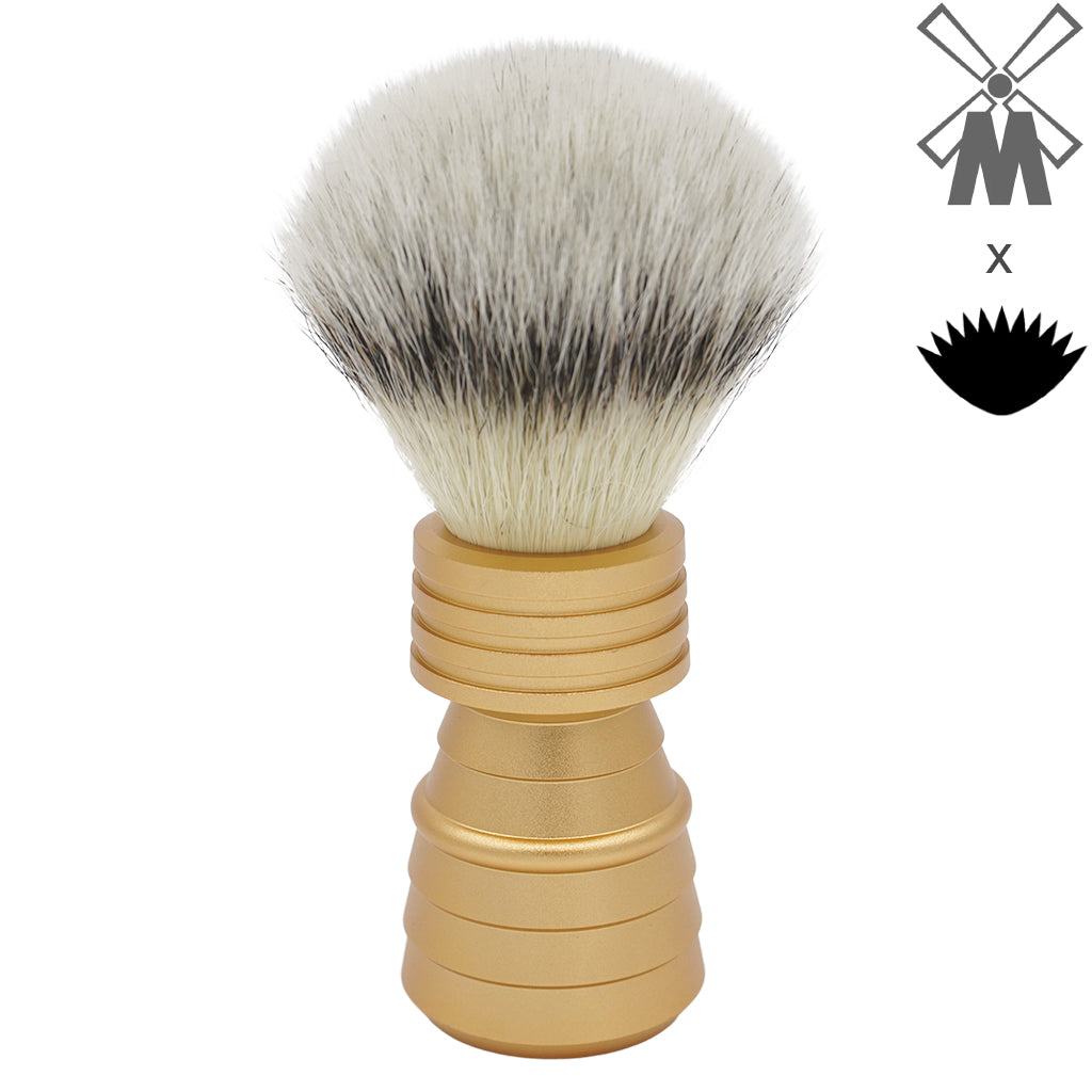 25mm Mühle STF XLarge Synthetic Shaving Brush with AP Shave Co. Alumihandle in Gold Matte & Rocket Design - Premium Wet Shaving Tool for Men's Grooming & Beard Care Routine