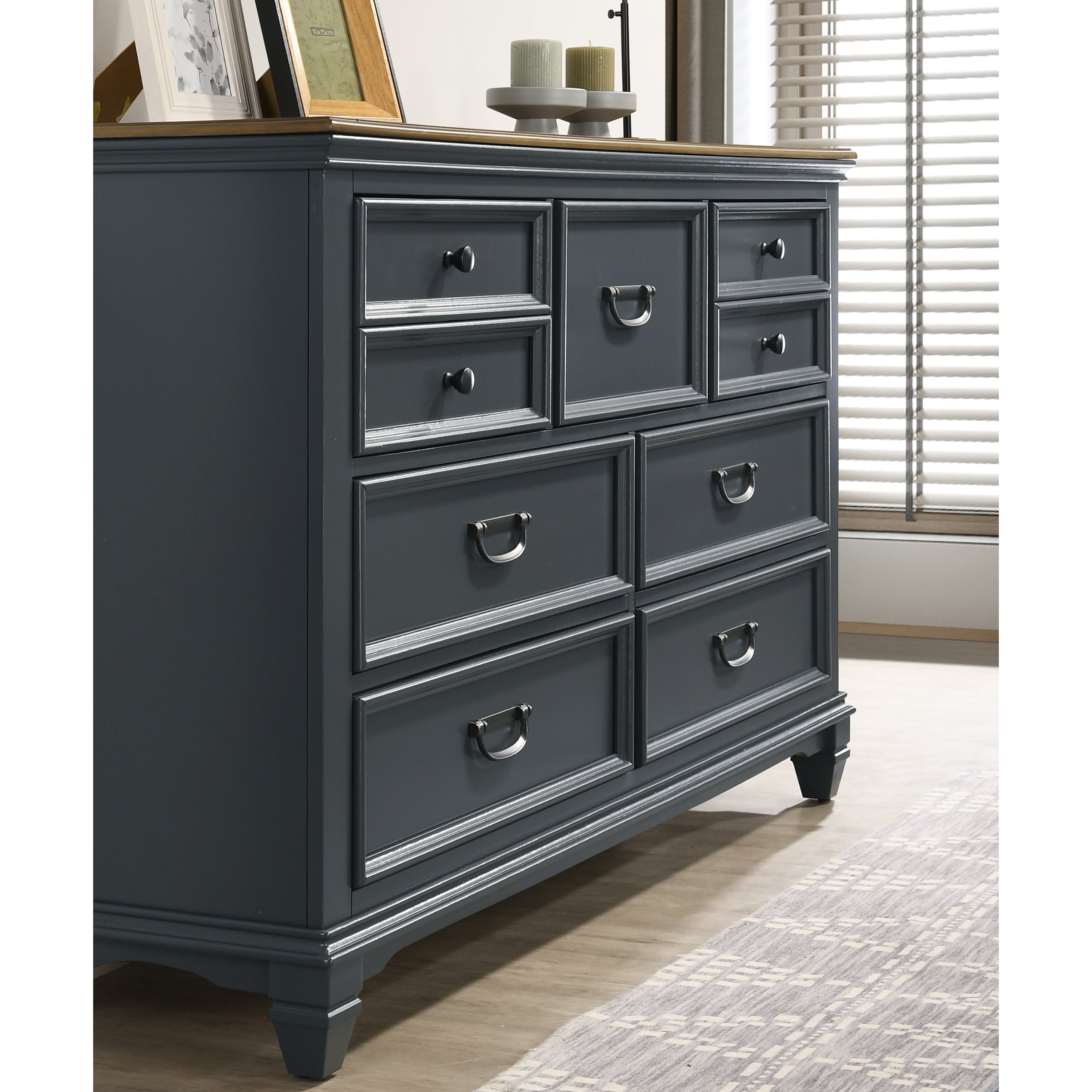 Roundhill Furniture Clelane Wood Bedroom Set with Shiplap Panel Bed - Queen Size, Slate Blue Finish - Modern Farmhouse Bedroom Decor for Master & Guest Rooms