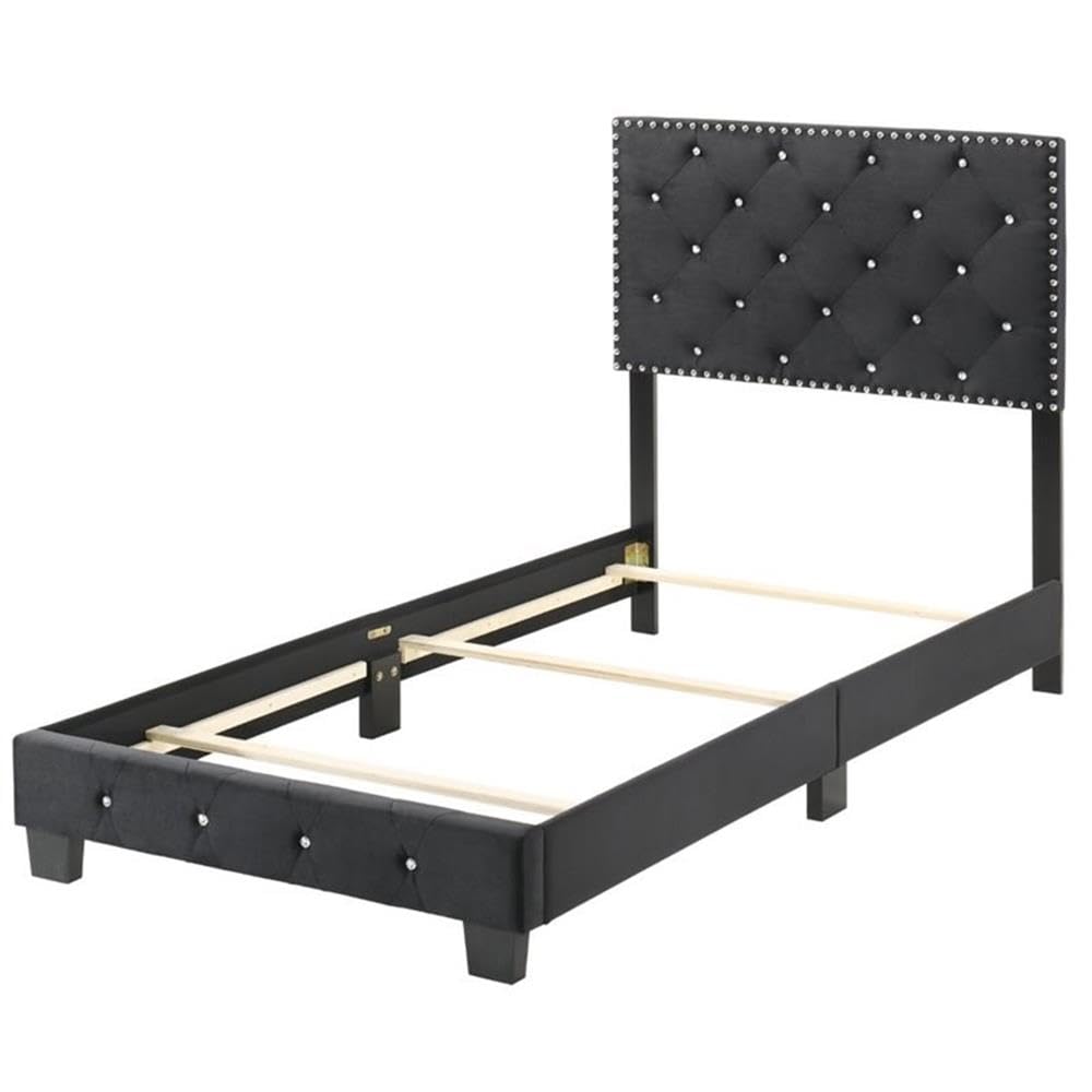 Glory Furniture Suffolk Velvet Upholstered Twin Bed Frame in Black - Luxurious Velvet Upholstered Bed for Kids Room, Guest Room & Small Space Bedroom
