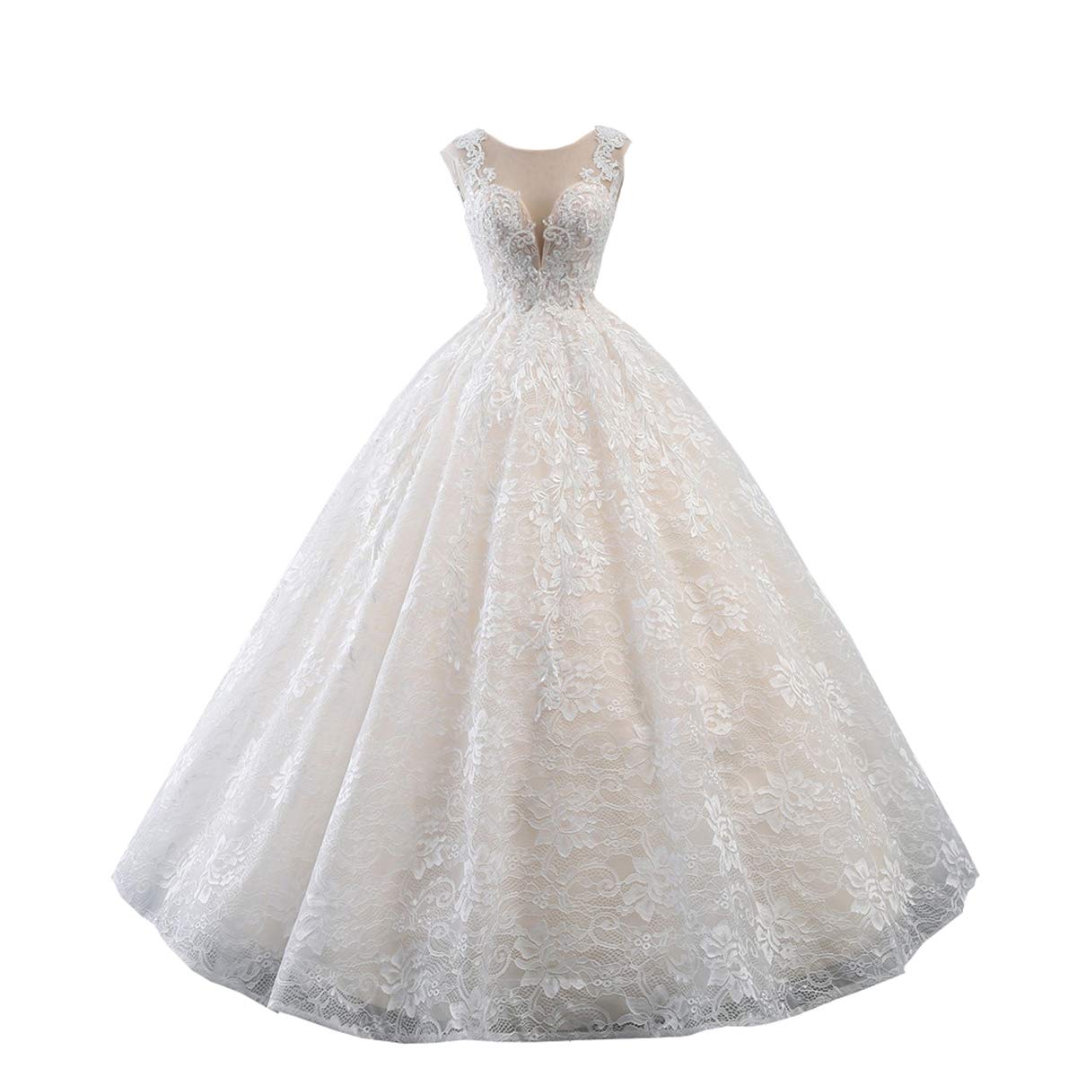 Elegant Ball Gown Wedding Dress with Lace Detailing and Open Back - Perfect for Bridal Ceremonies, Formal Events & Romantic Photos
