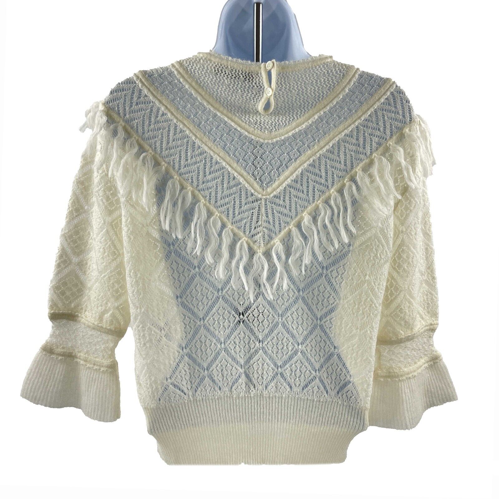 Christian Dior Western Prairie Wool Fringe Sweater Ivory Size 34 (US 2) - Cozy Winter Fashion for Women | Perfect for Casual Outings & Holiday Gatherings