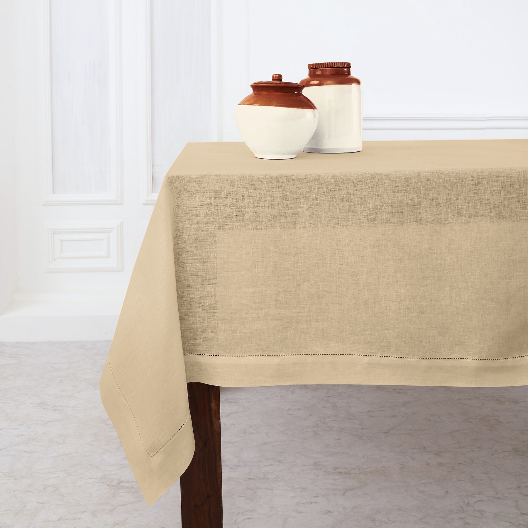 Elegant Classic Hemstitch Tablecloth - Premium Cotton Linen Dining Table Cover for Formal Dinners & Special Occasions