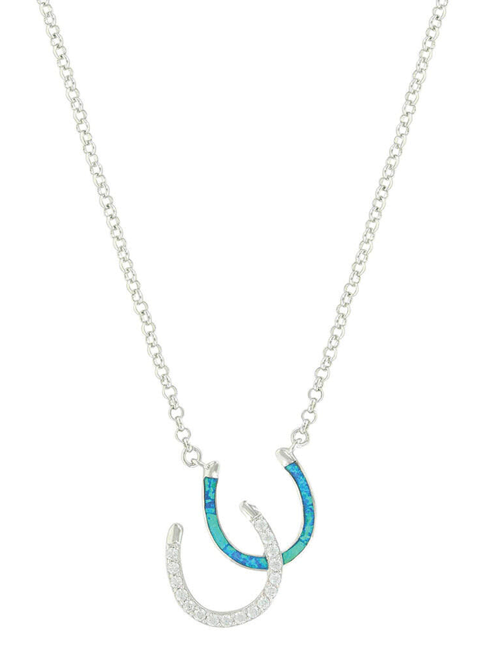 Montana Silversmiths NC3977 Women's Double Horseshoe Opal Necklace in Sterling Silver - Perfect for Western Fashion, Cowgirl Style & Everyday Elegance