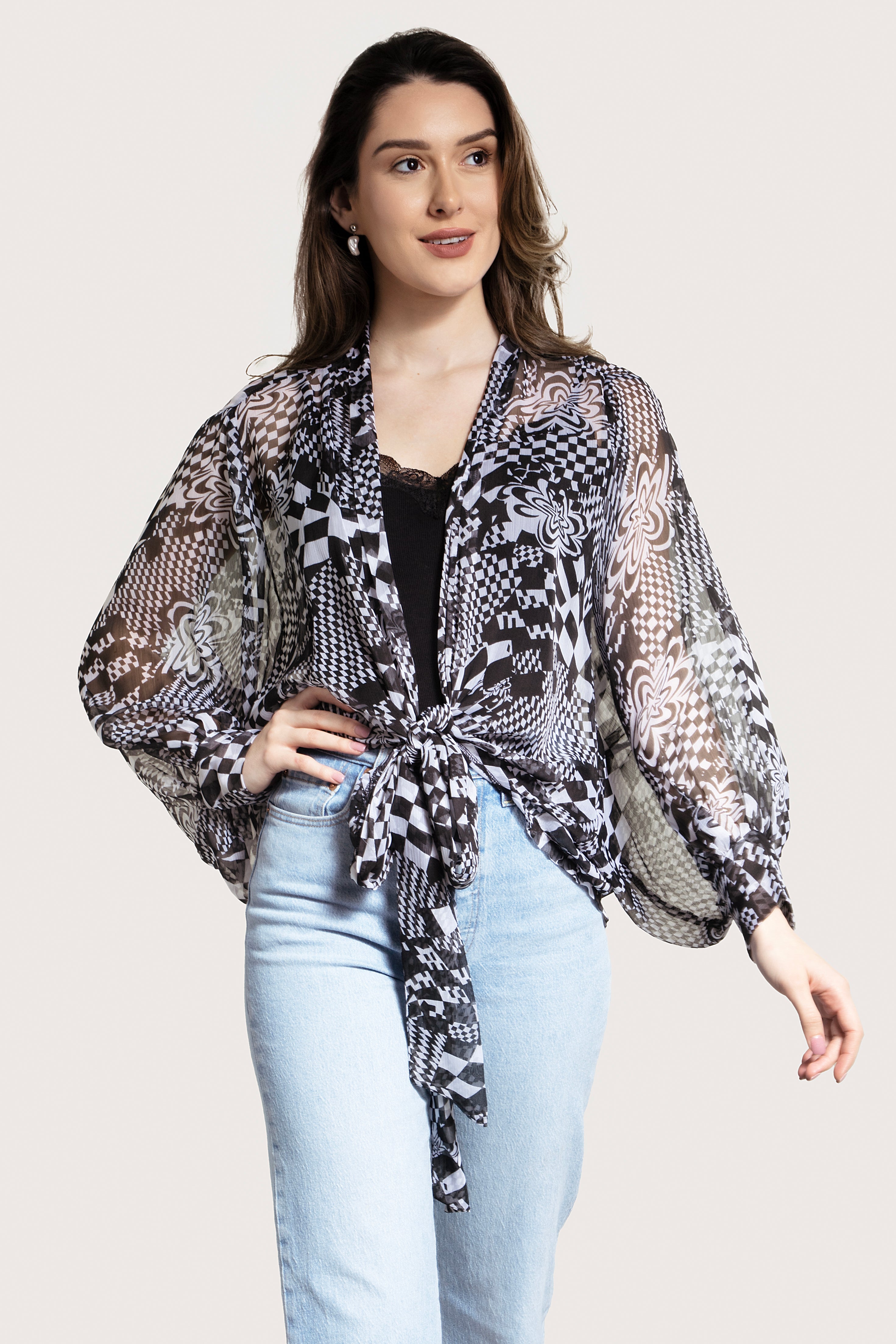 Sheer Floral Print Tie Front Kimono Robe - Lightweight Cover Up for Women - Perfect for Beach, Pool, or Lounge Wear