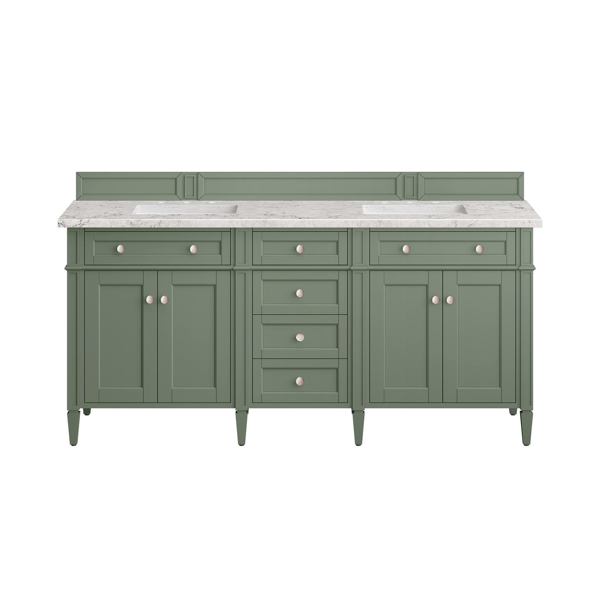 Brittany 72-Inch Double Vanity with Smokey Celadon Finish & 3CM Eternal Jasmine Pearl Countertop - Perfect for Master Bathroom Remodeling and Luxury Home Decor