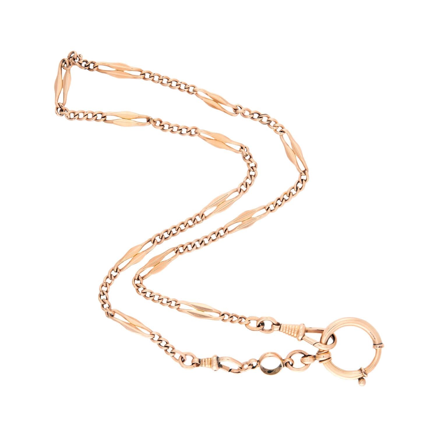 Victorian 14k Gold Spring Ring Watch Chain - Antique Pocket Watch Accessory for Men & Women | Perfect for Steampunk, Vintage, and Historical Reenactment Costumes
